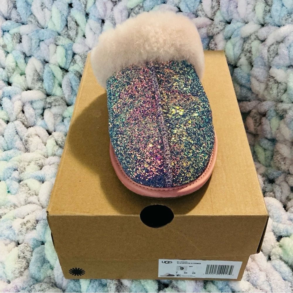 UGG Glittery Multicolor Slippers with Plush Trim